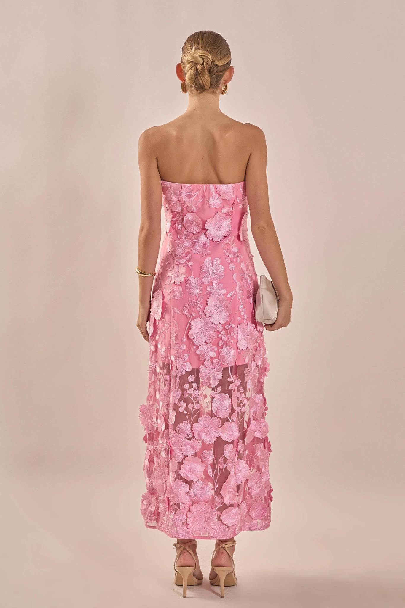 Floral Embroidered Dress-Pink