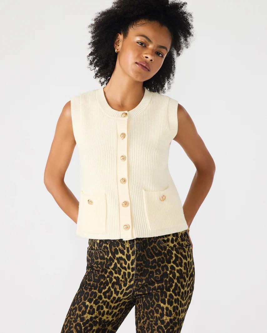 Steve Madden Aliya Sweater Vest- Cream