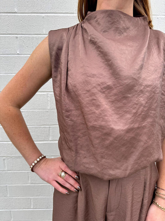 Mock Neck Bubble Top- Mocha