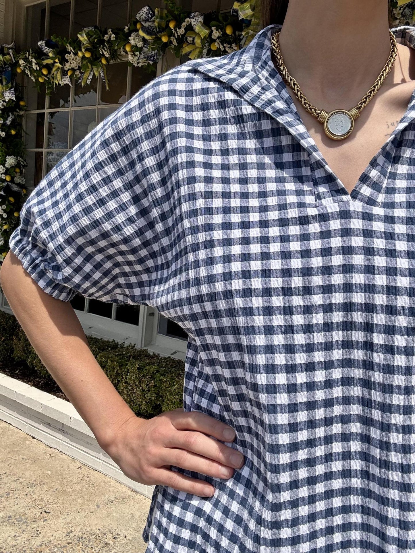 Navy Gingham Popover