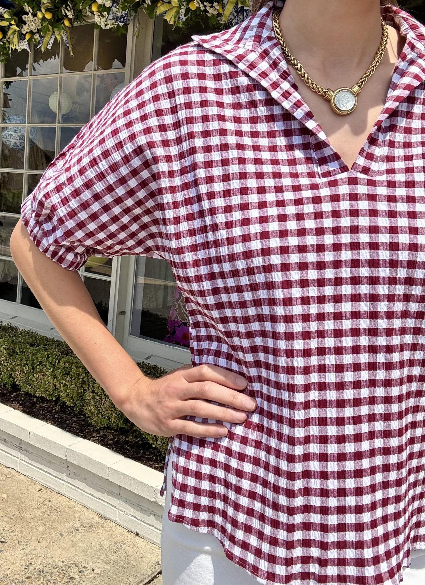 Burgundy Gingham Popover