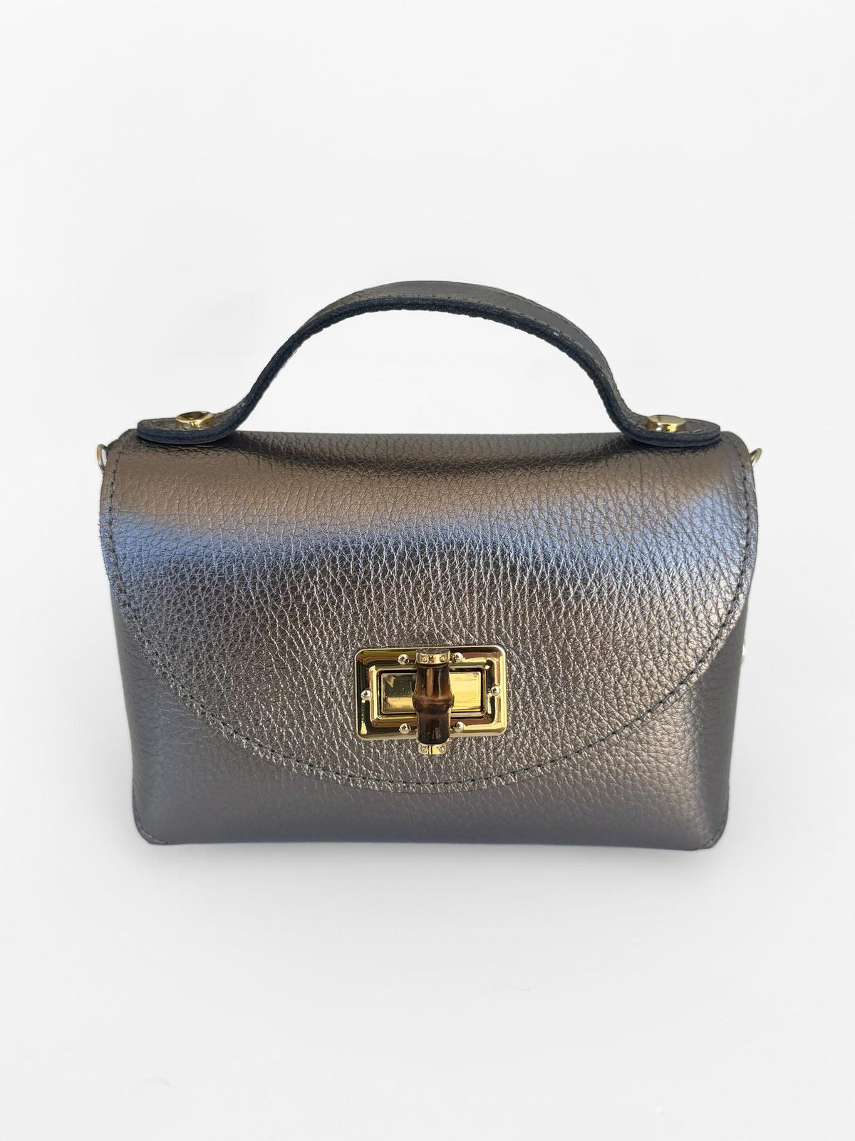 Leather Mini Handbag-Pewter