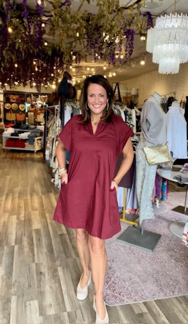 V-Neck Tunic Dress- Maroon