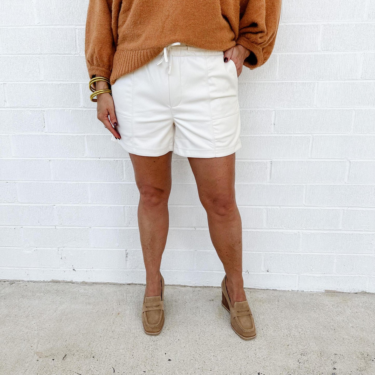 Sonny Cream Leather Shorts