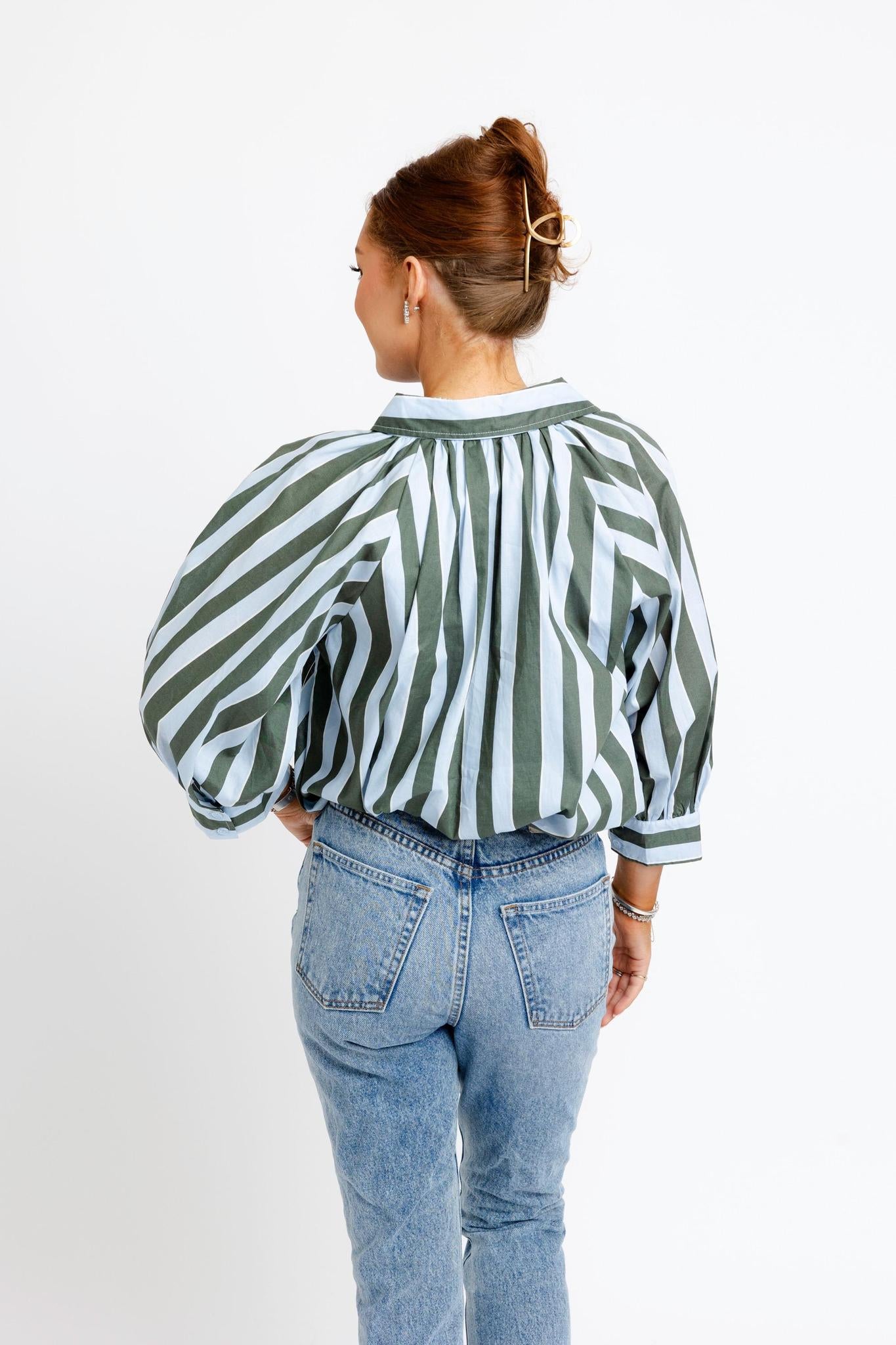 Stripe Collar Bubble Top