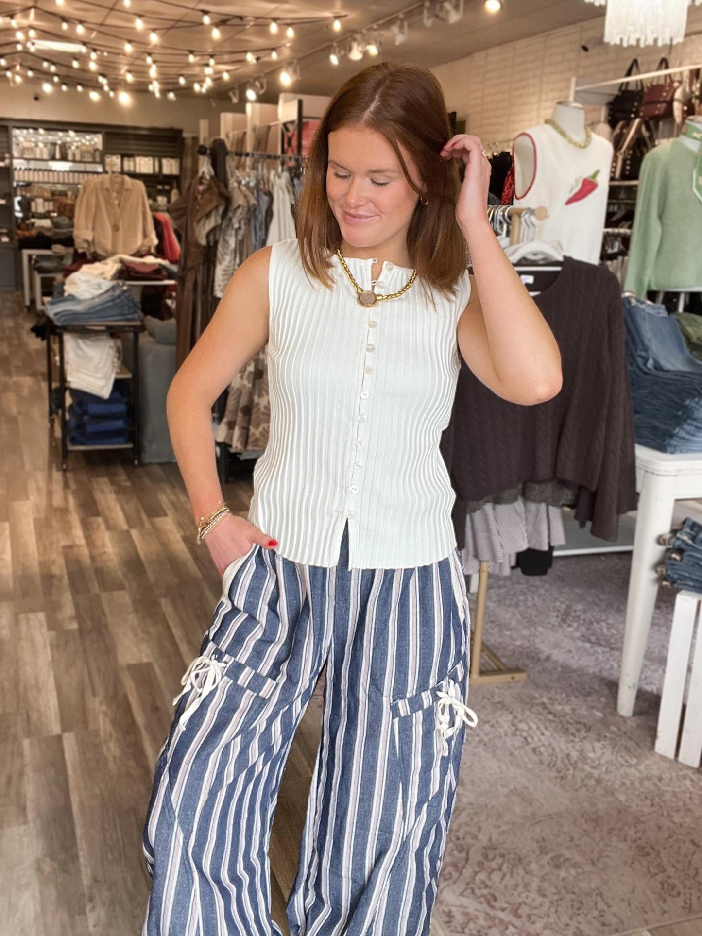 Balloon Striped Pant-Navy