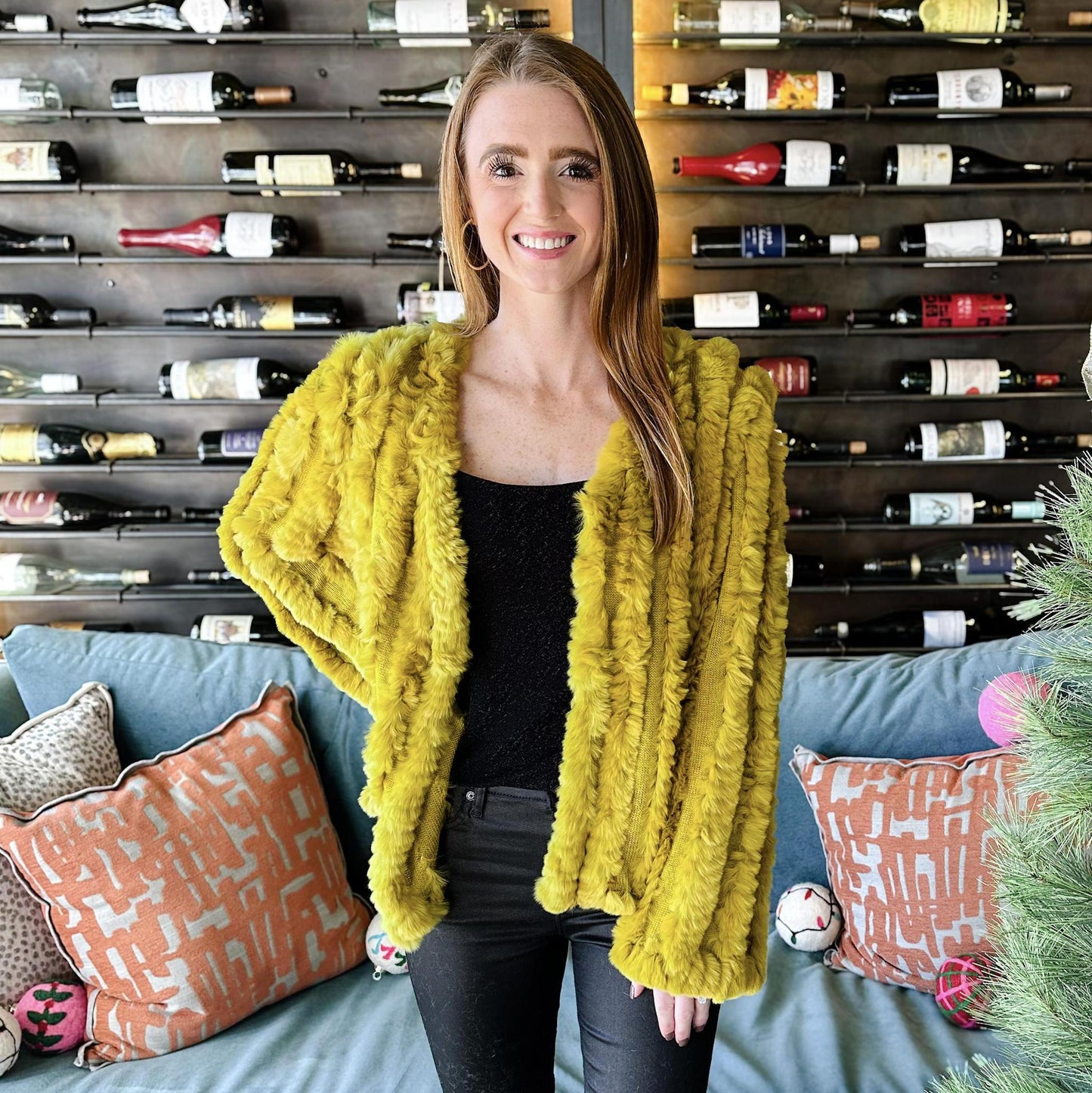 Fur Sweater Jacket-Chartreuse