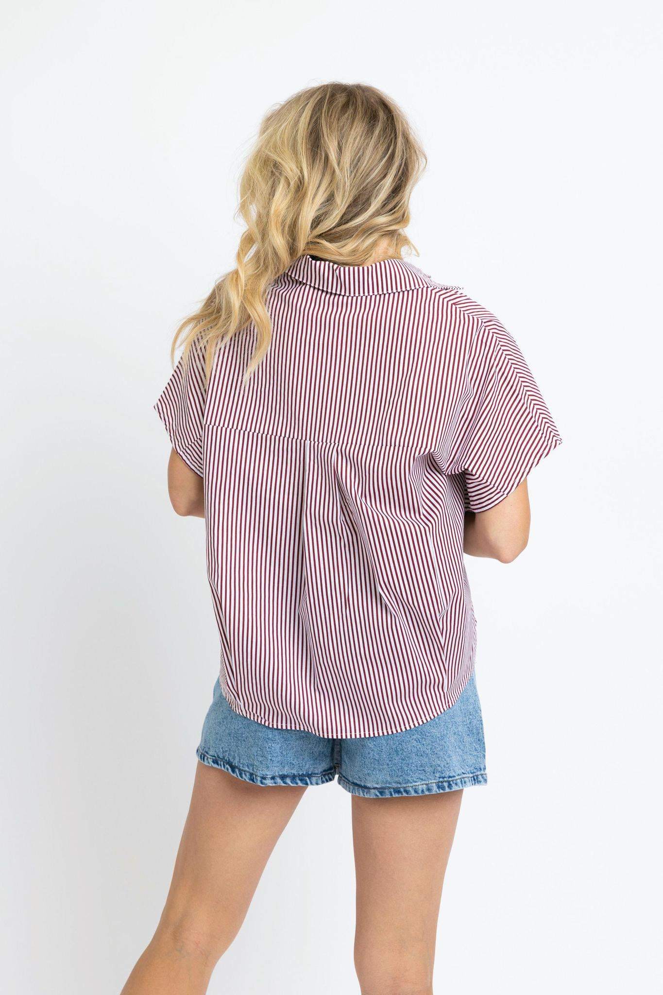 Karlie Stripe Collar Top-Burg