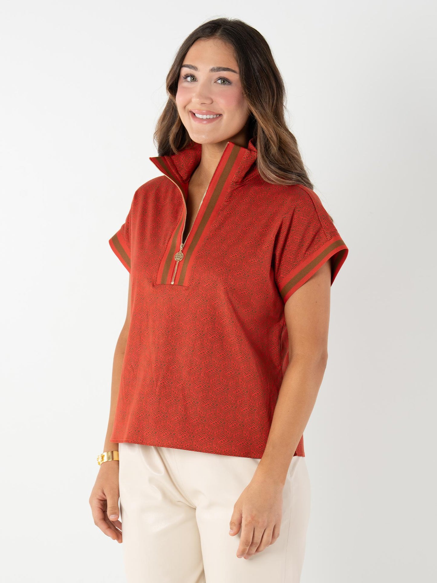 Emily McCarthy Poppy Pullover- Red Tonal Monogram