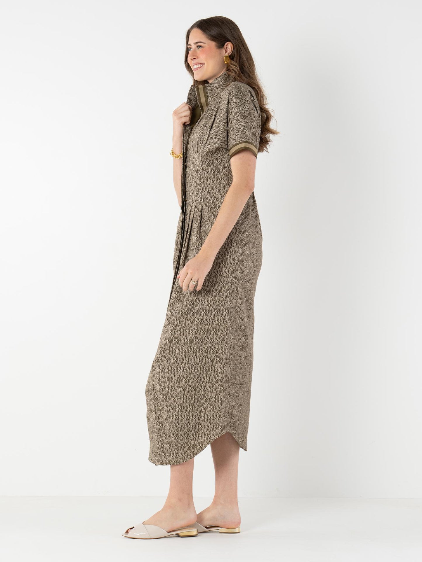 Emily McCarthy Georgia Dress- Green Tonal Monogram