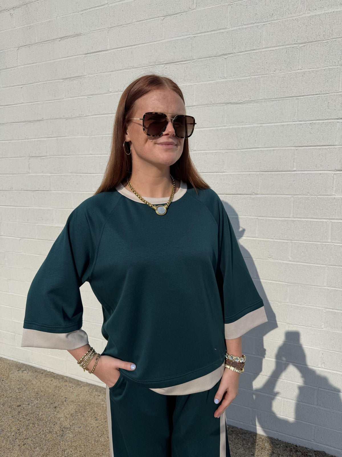 Luxeknit Colorblock Top- Teal