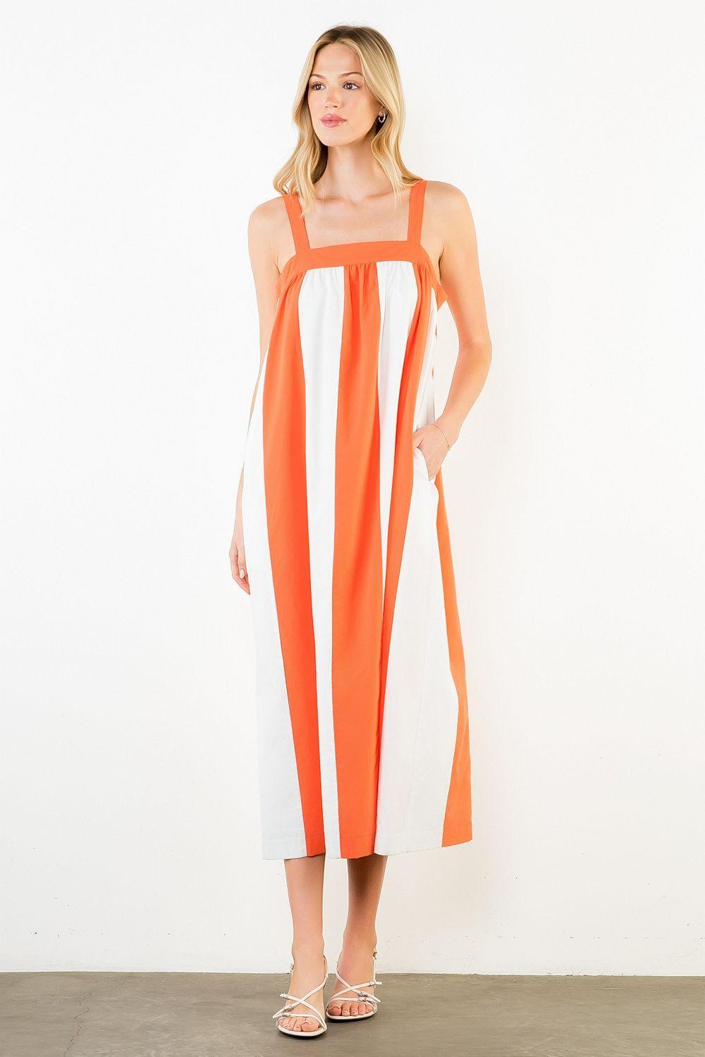 Orange Stripe Midi Dress