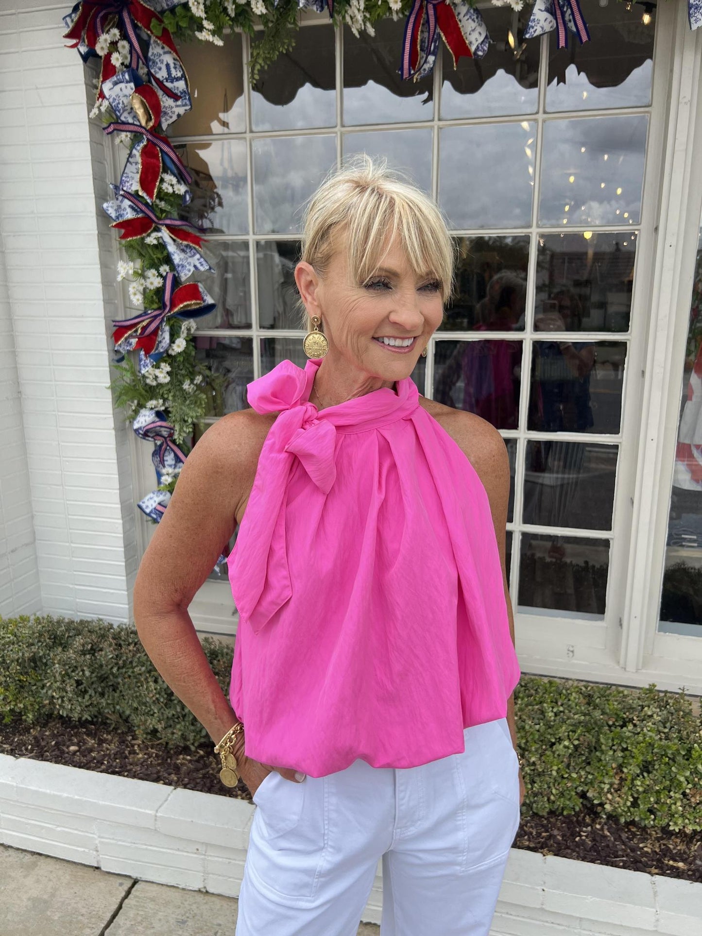 Bubble Tie Top-Pink