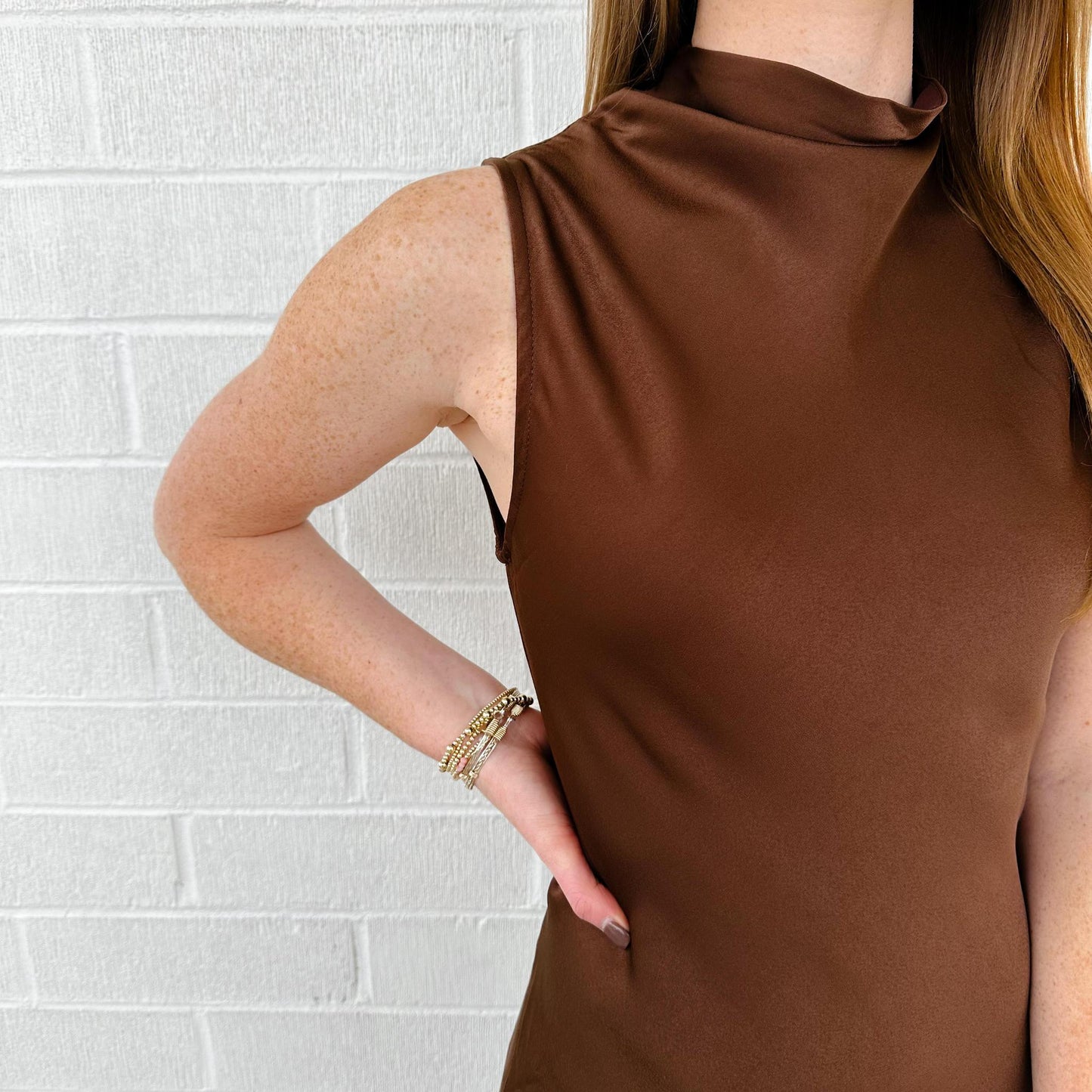 Mock Neck Slit Dress