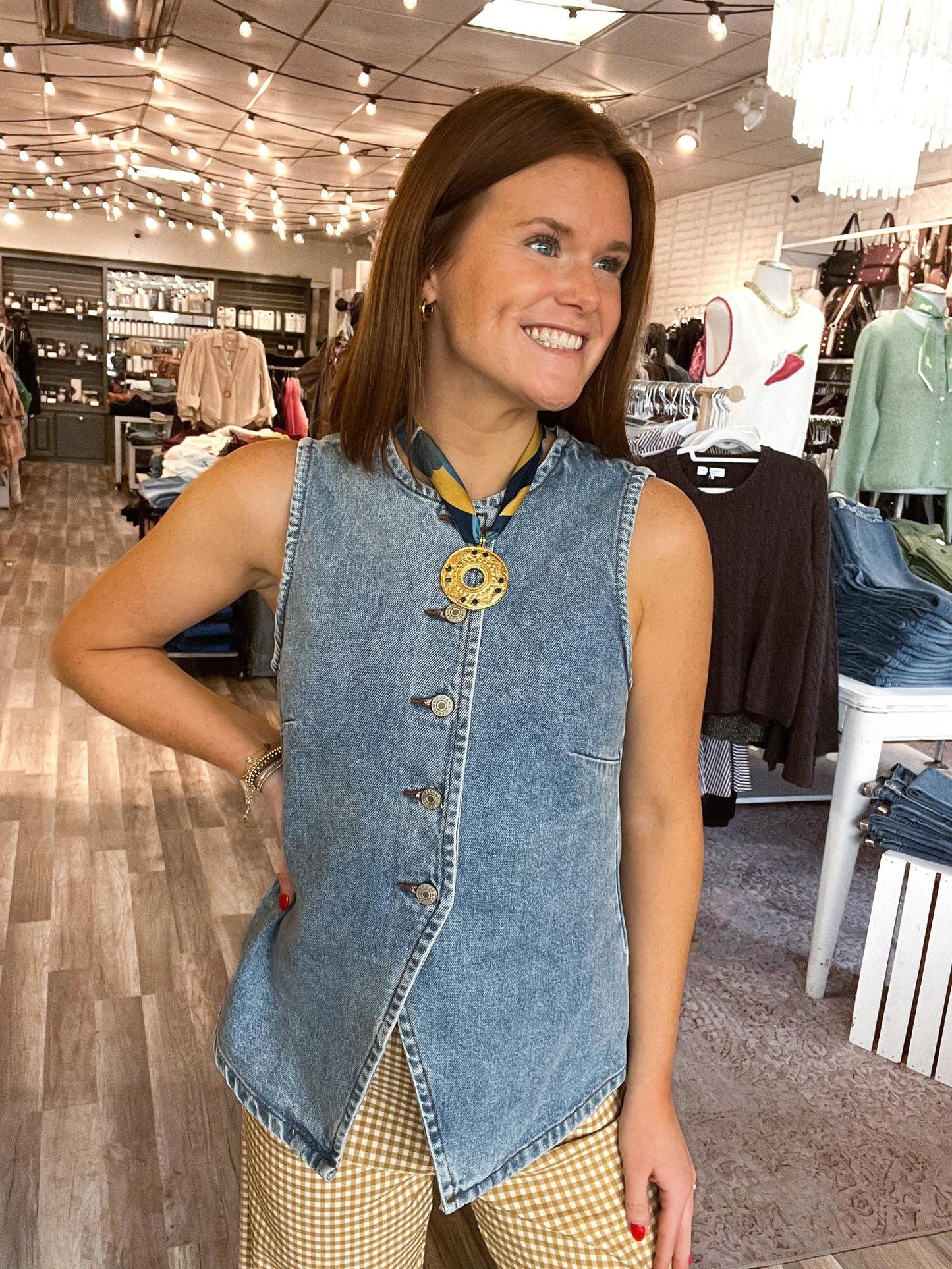 Denim Front Slit Vest
