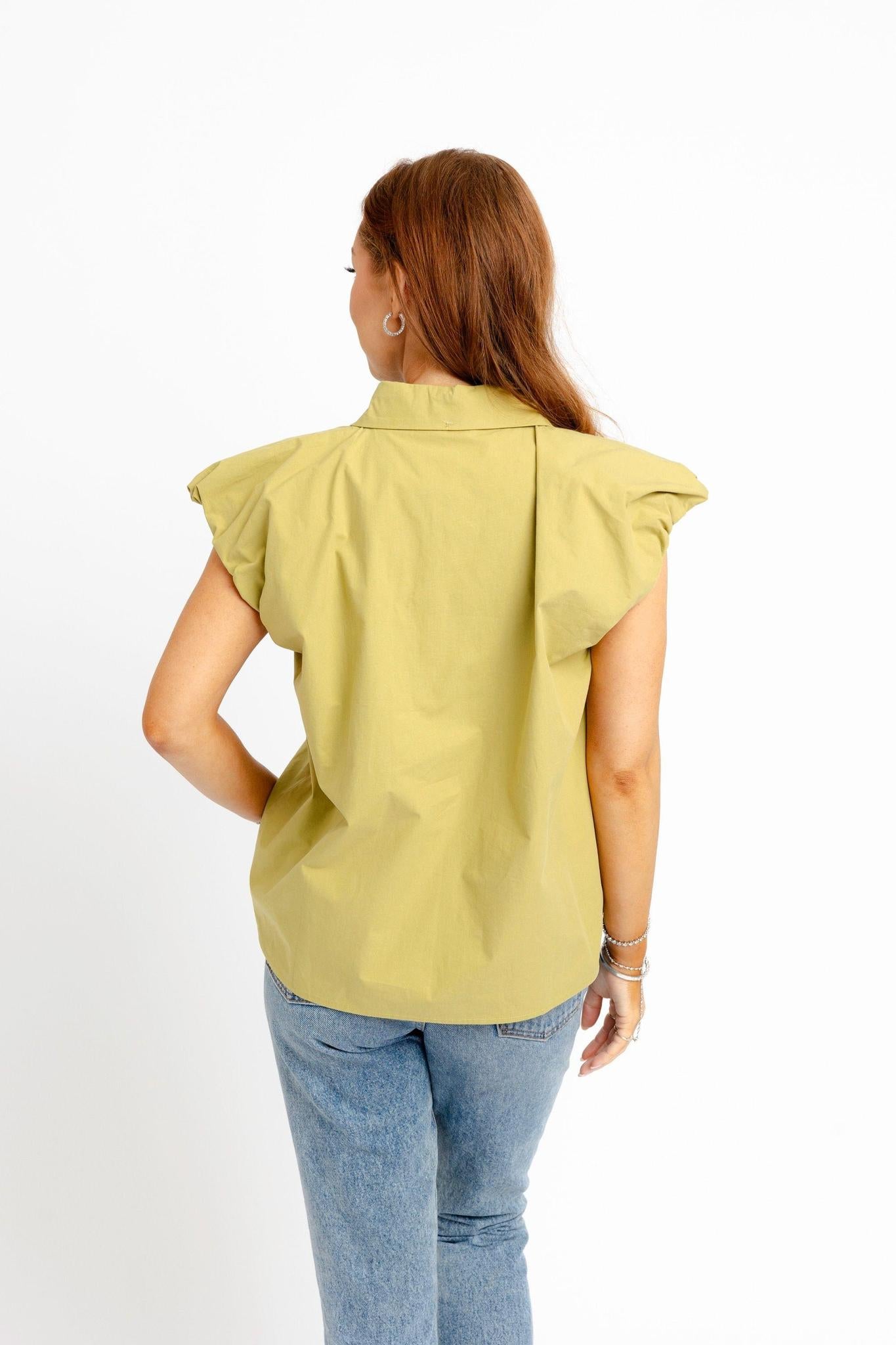 Bubble Sleeve Button Top-Citrine
