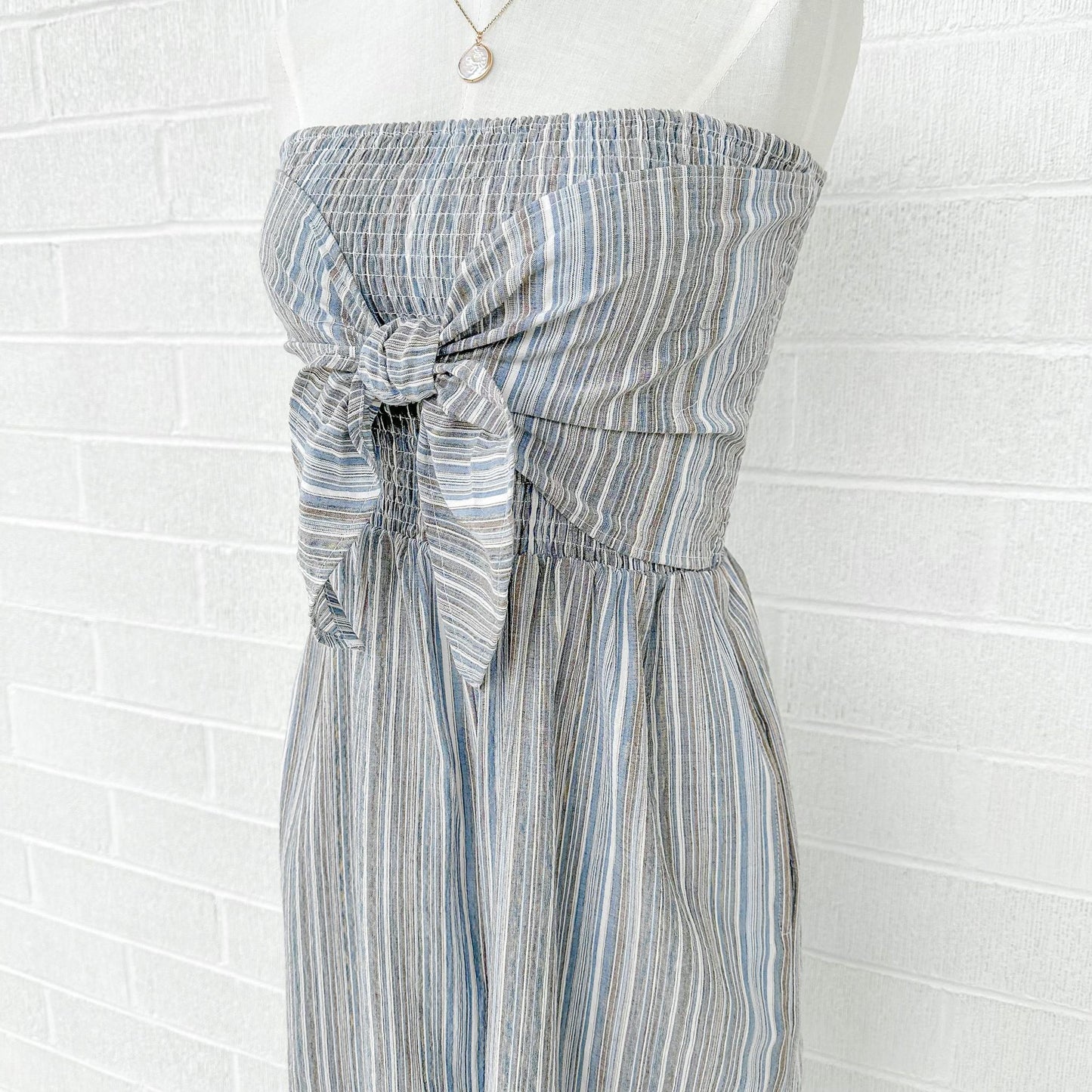 Front Tie Stripe Jumpsuit