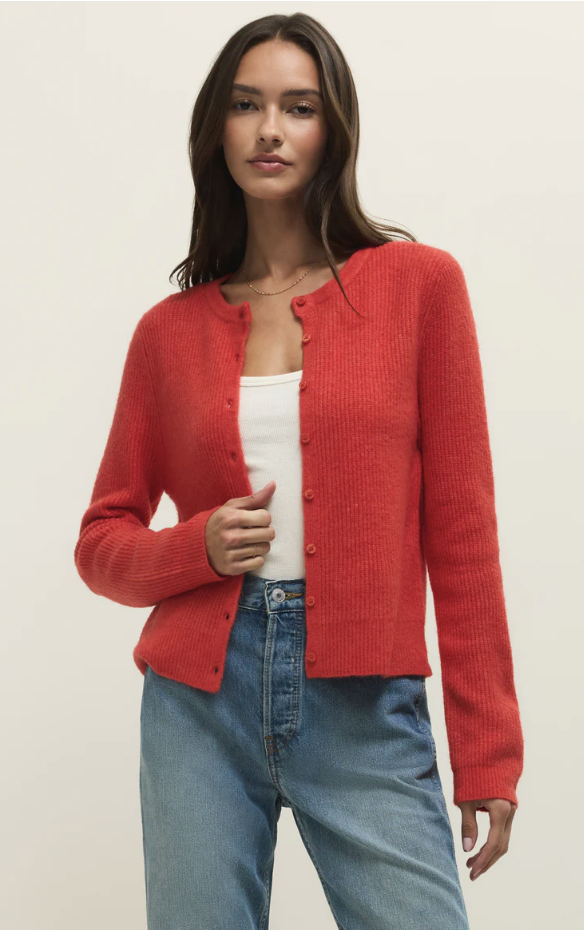 Medina Rib Cardigan- Red Lotus