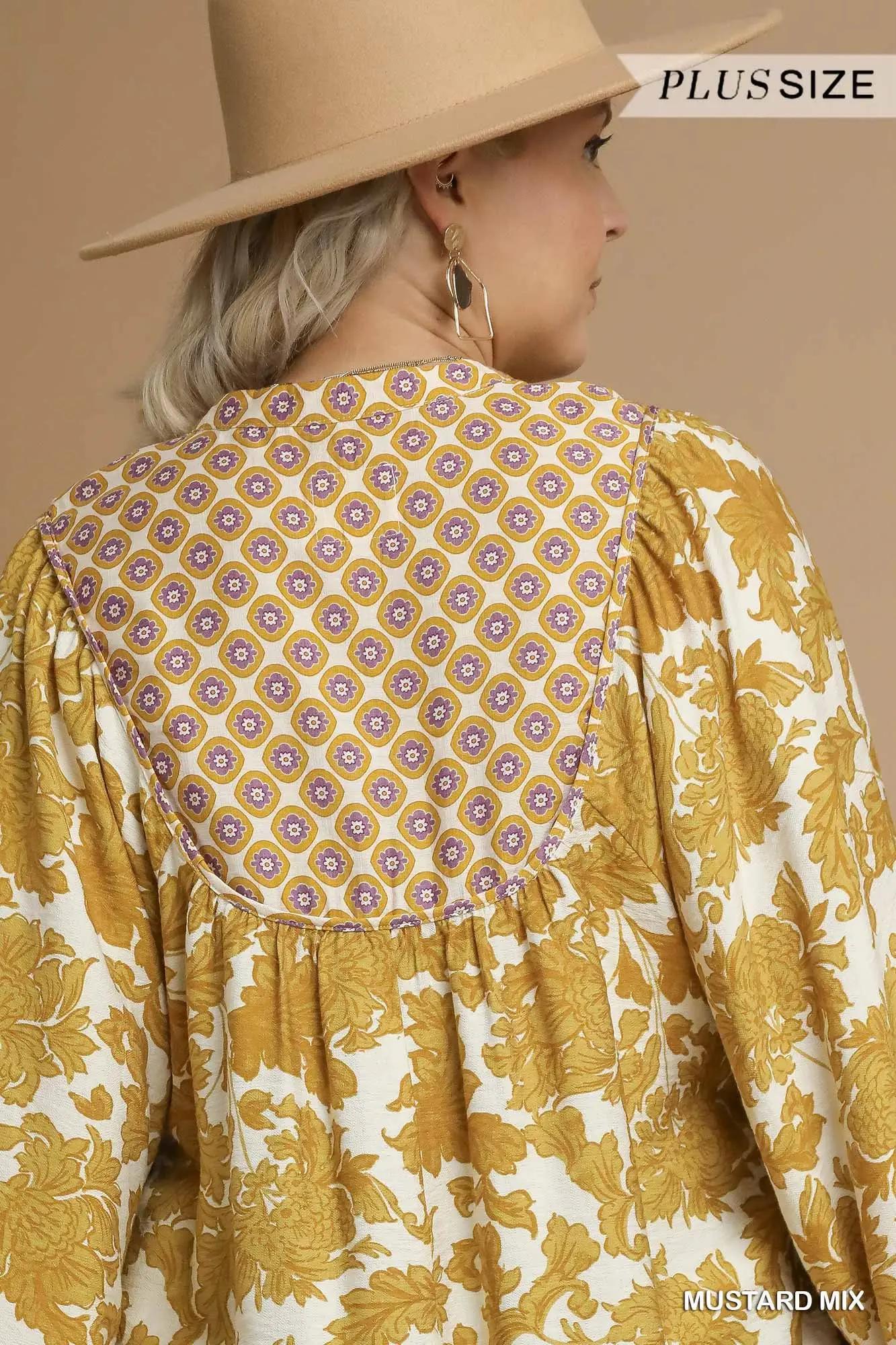 Curvy Mustard Abstract Blouse