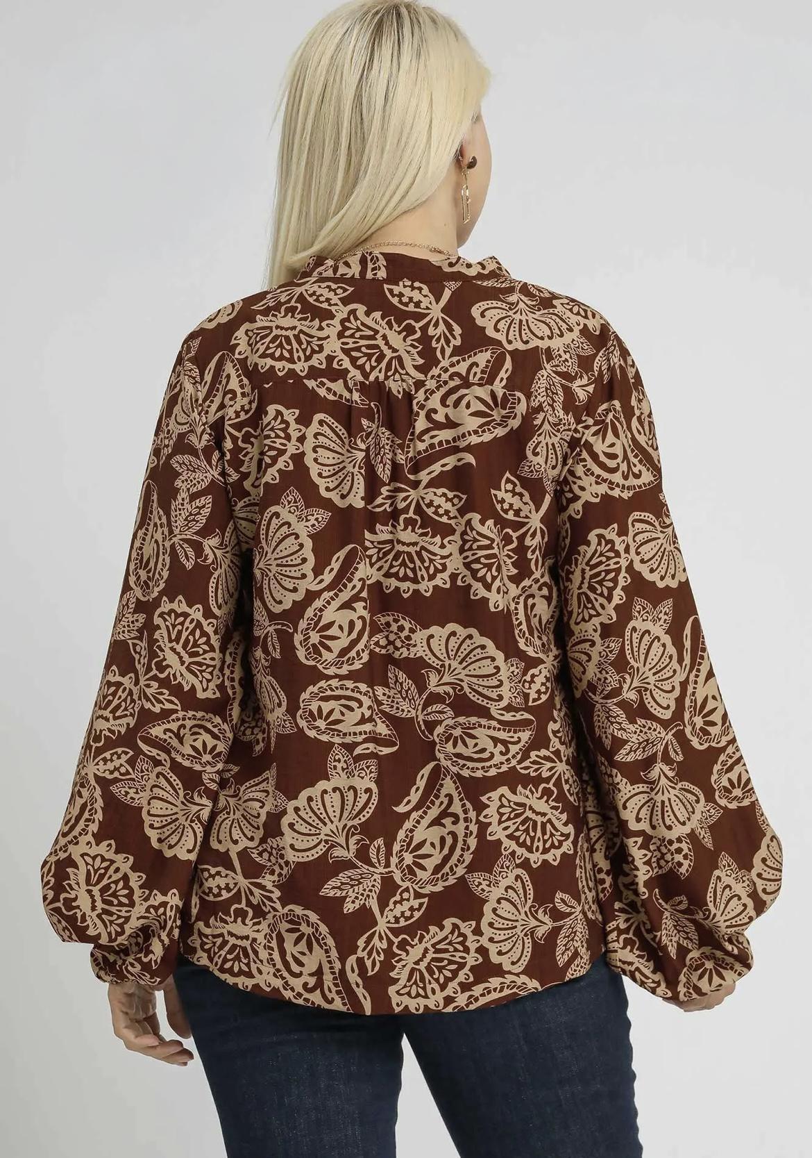 Brown Abstract Print Blouse