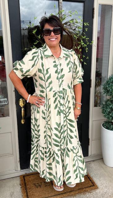 Cinch Waist Maxi Dress - Green
