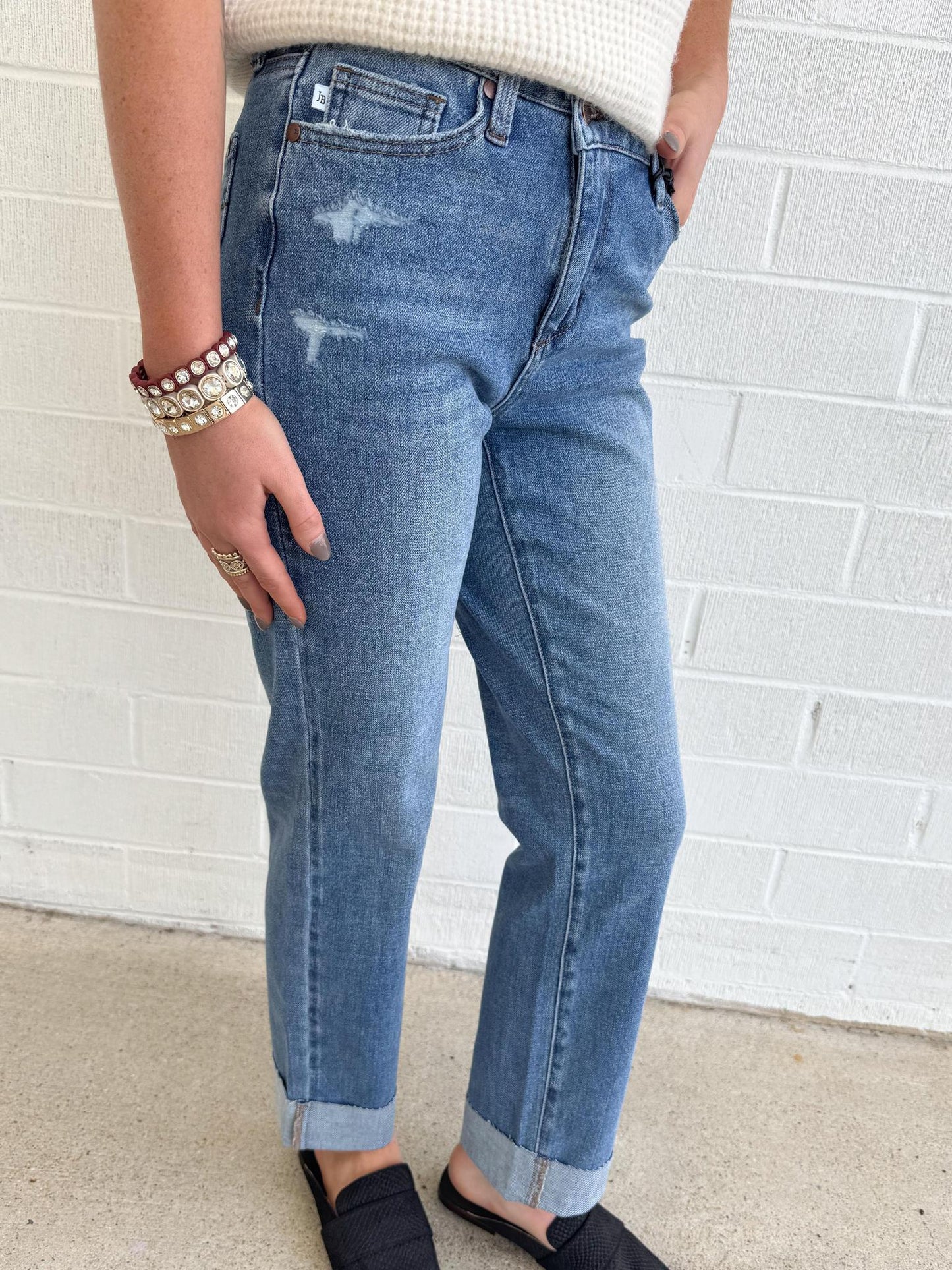 Judy Blue Criss Cross Single Cuff Denim