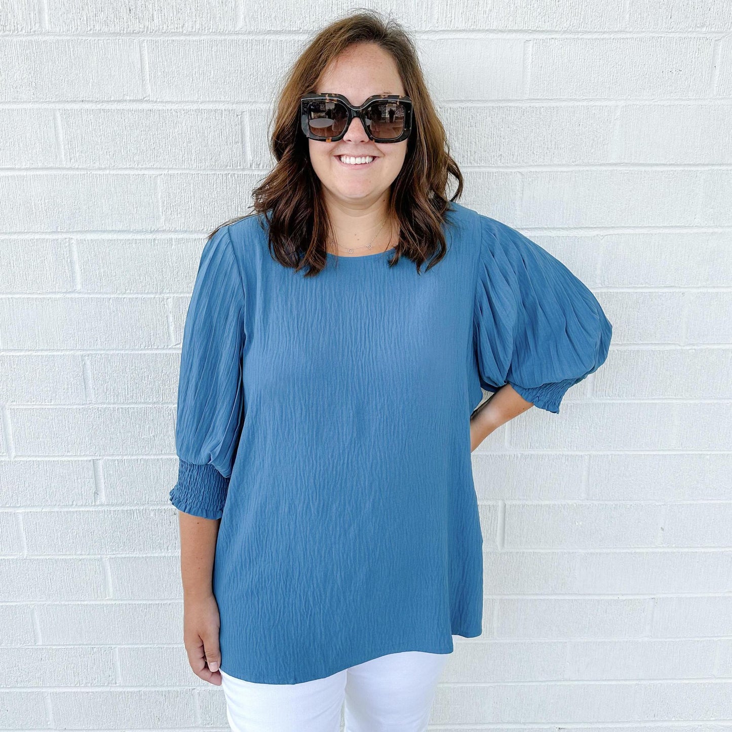 Pleated Sleeve Top Teal