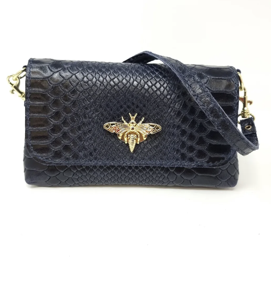 Leather Butterfly Crossbody- Navy