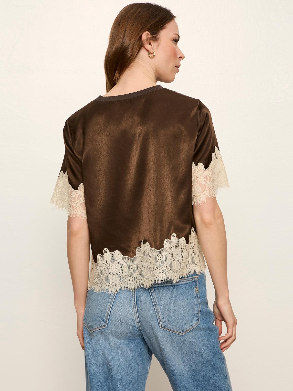 One of a Kind Satin Lace Top-Espresso
