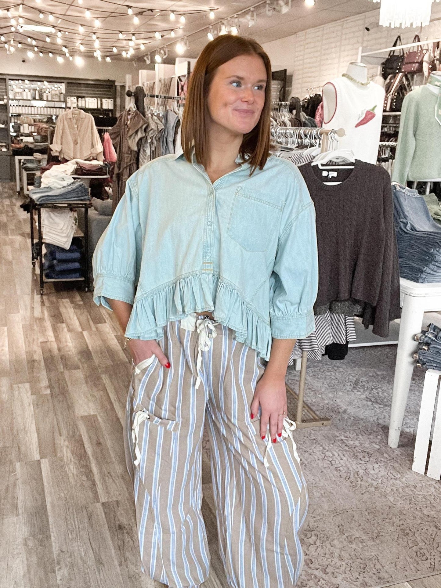 Balloon Striped Pant-Latte