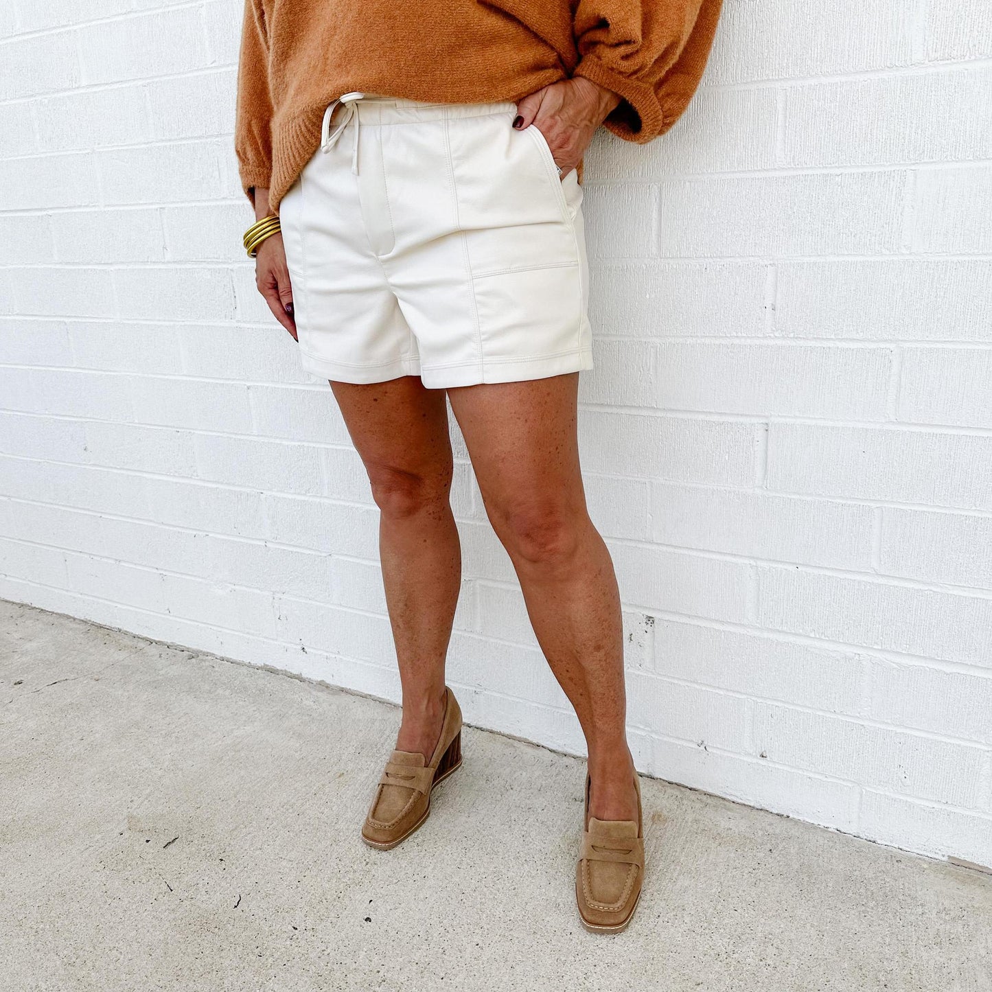 Sonny Cream Leather Shorts