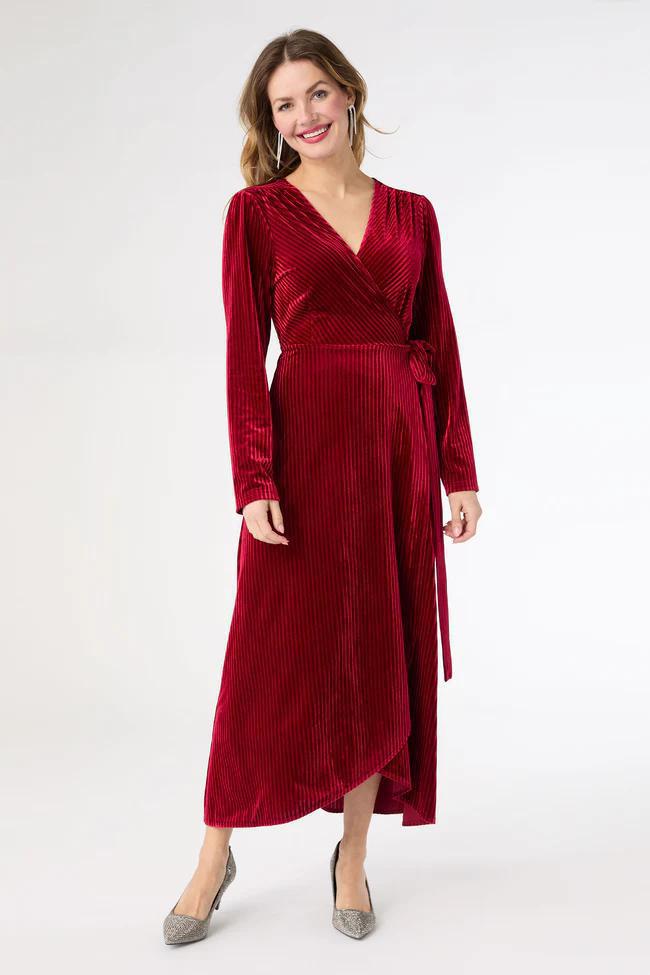 Textured Velour Wrap Dress