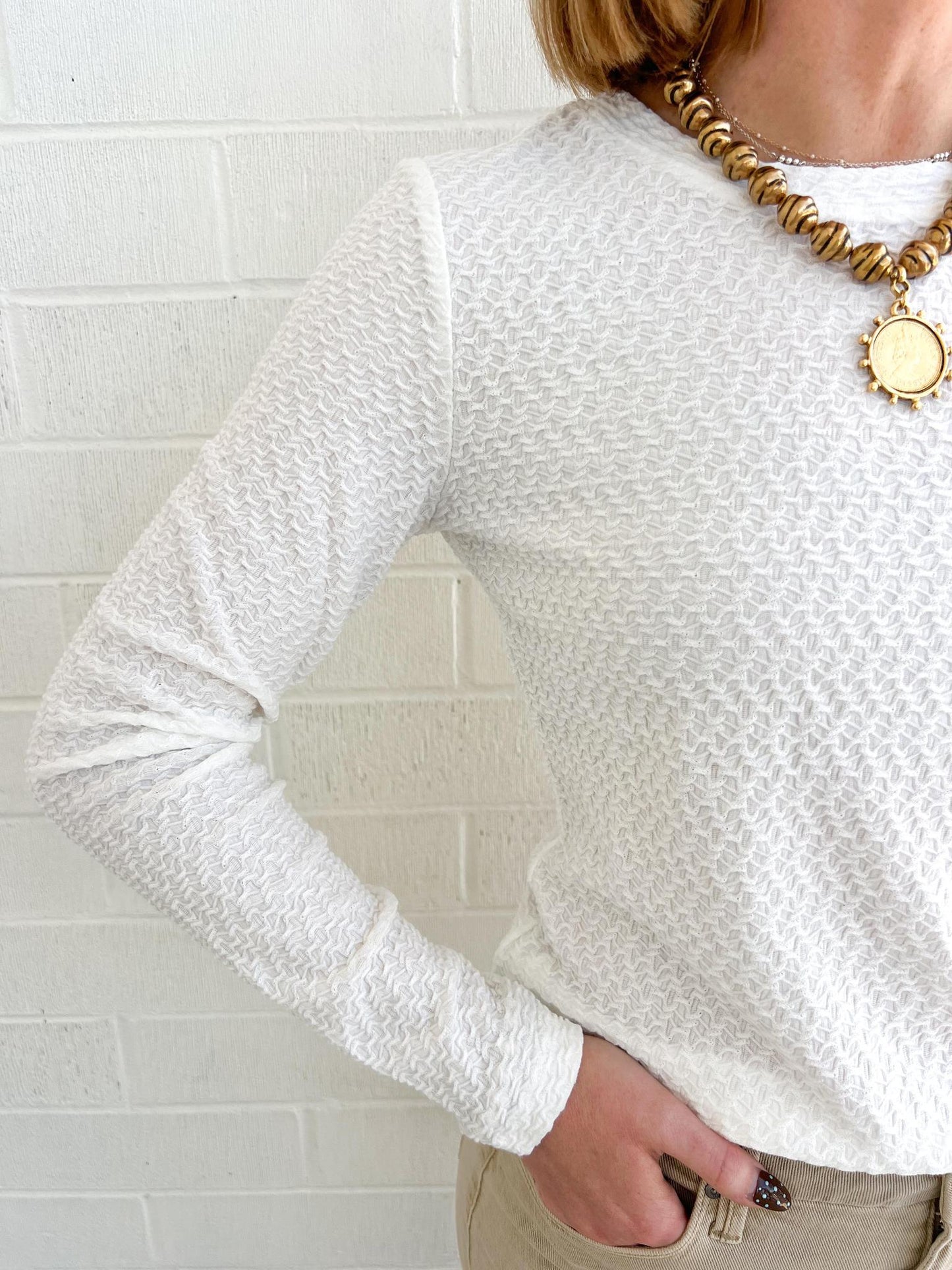 Sanctuary Crew Lace Tee-Chalk