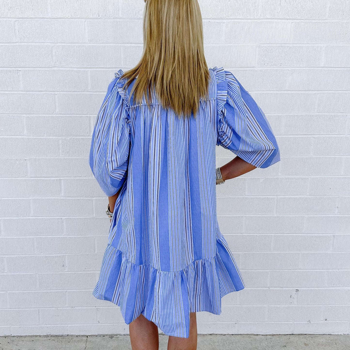 Fall Stripe Ruffle Sleeve Dress