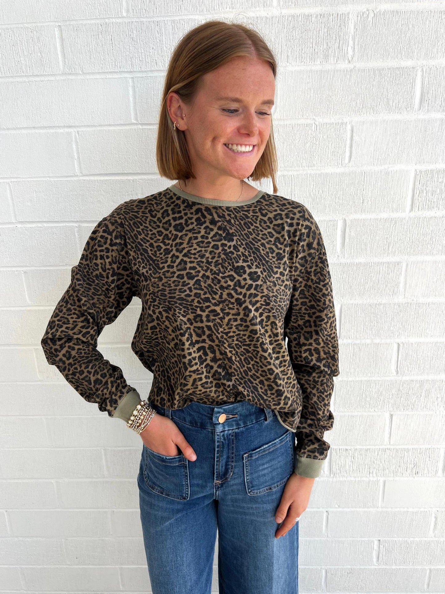 Dear John Fremont Tee- Vetiver Leopard
