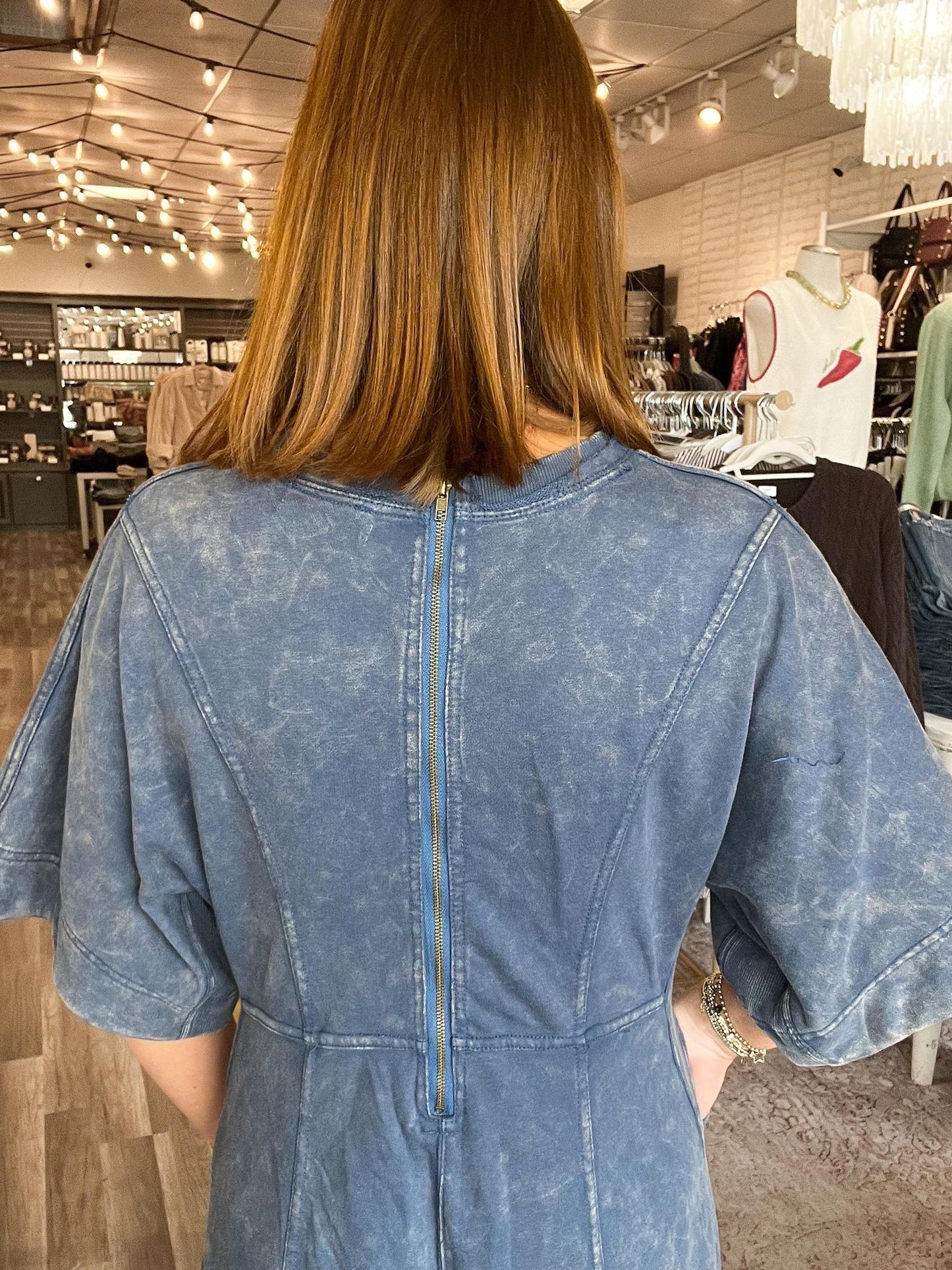 Washed Denim Knit Jumpsuit