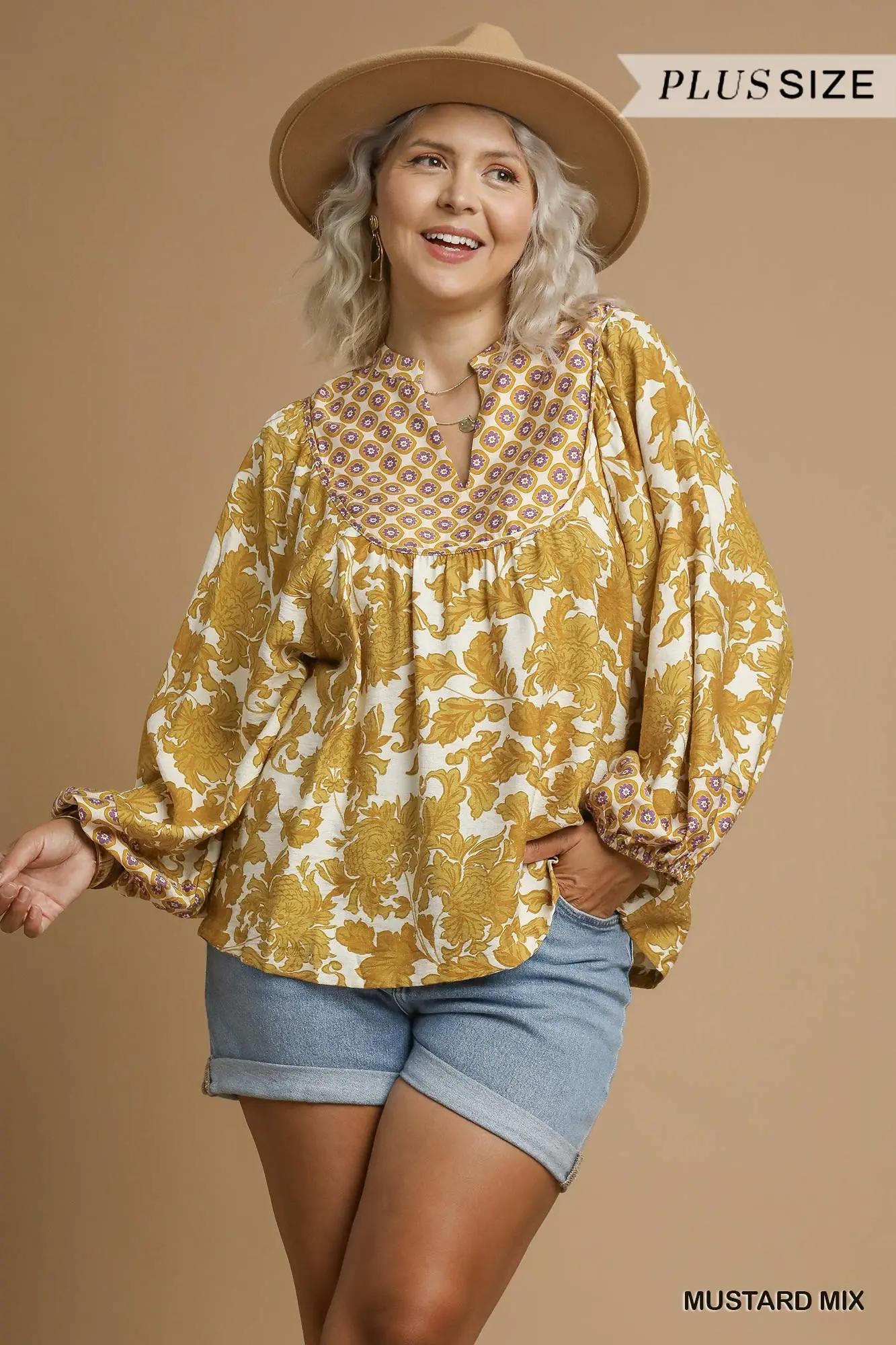 Curvy Mustard Abstract Blouse