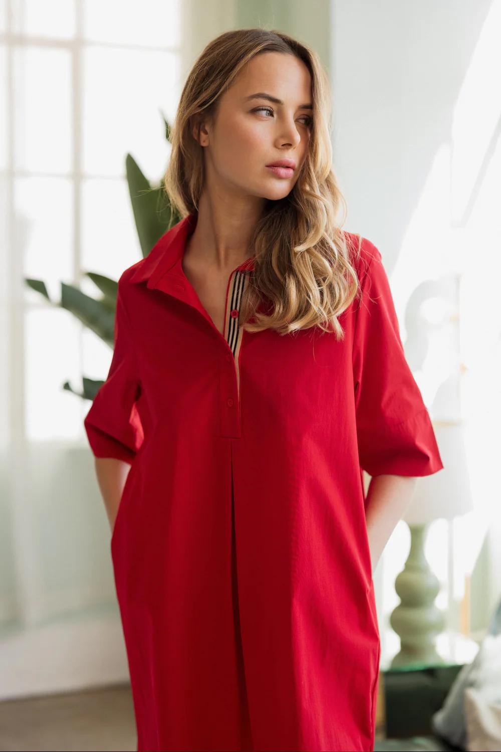 Woven Tunic Dress- Red
