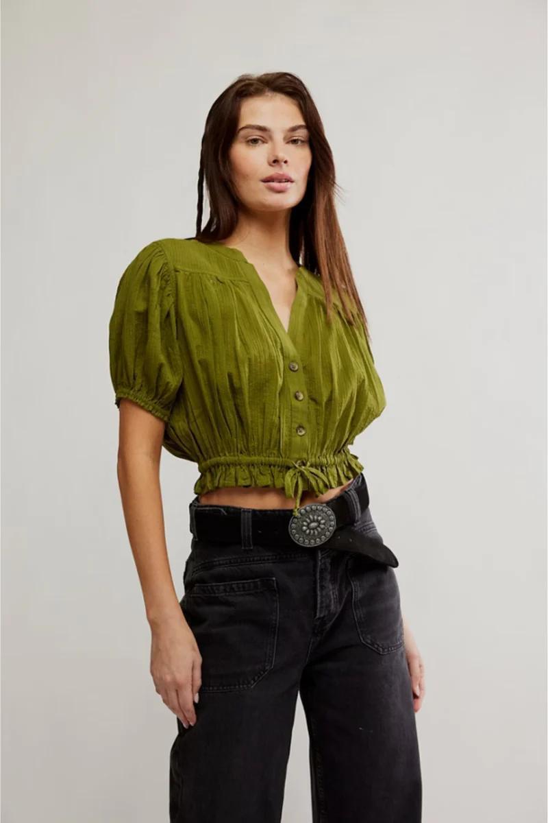 Free People Little Cloud Shirt- Moss