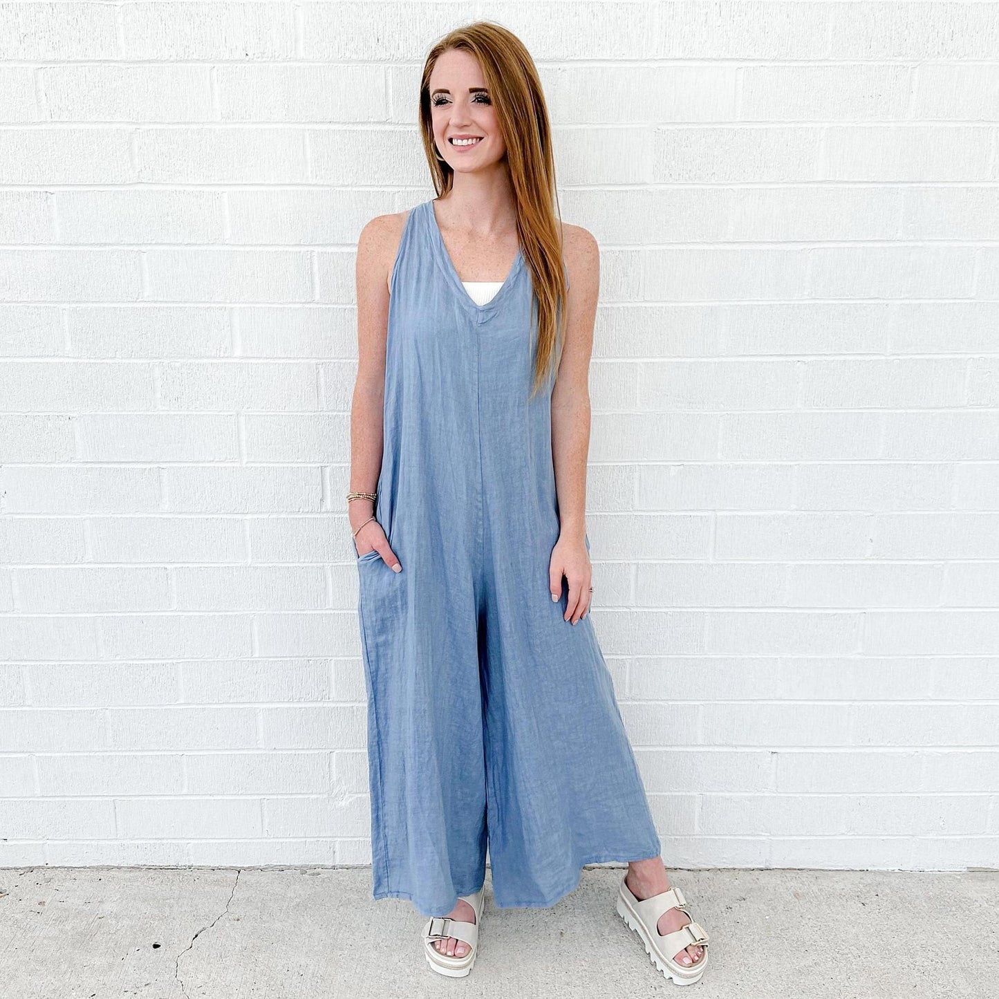 Linen Overalls Blue
