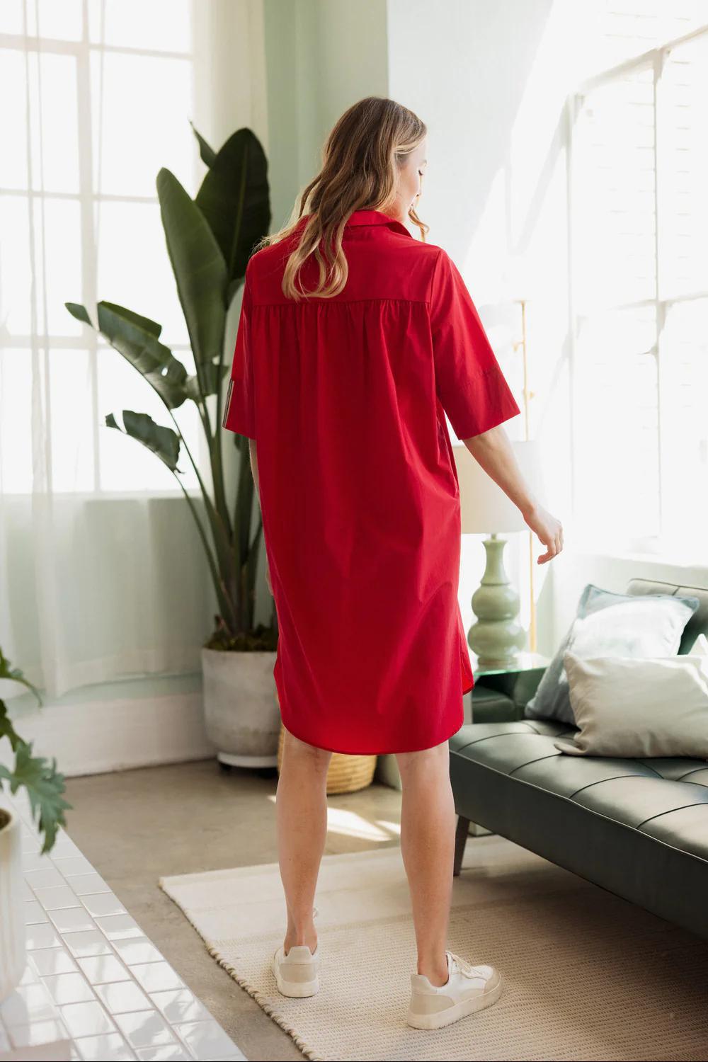 Woven Tunic Dress- Red