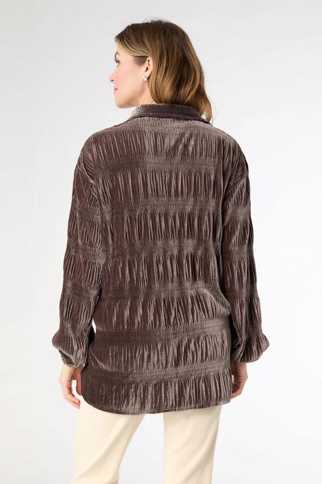 Pleated Velour Top- Brown