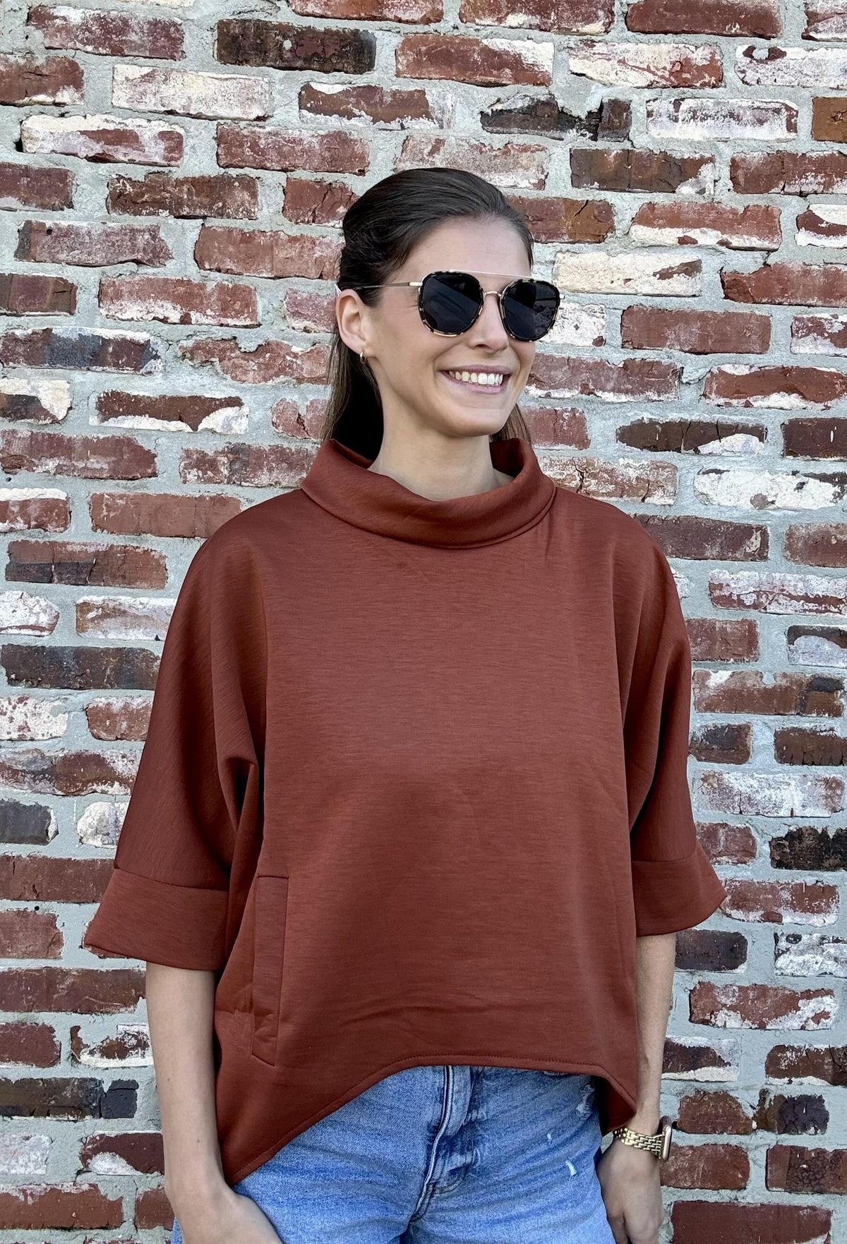 One Size Pocket Pullover-Rust