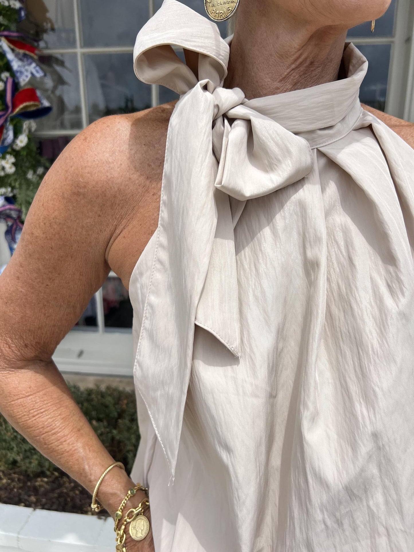 Bubble Tie Top-Tan