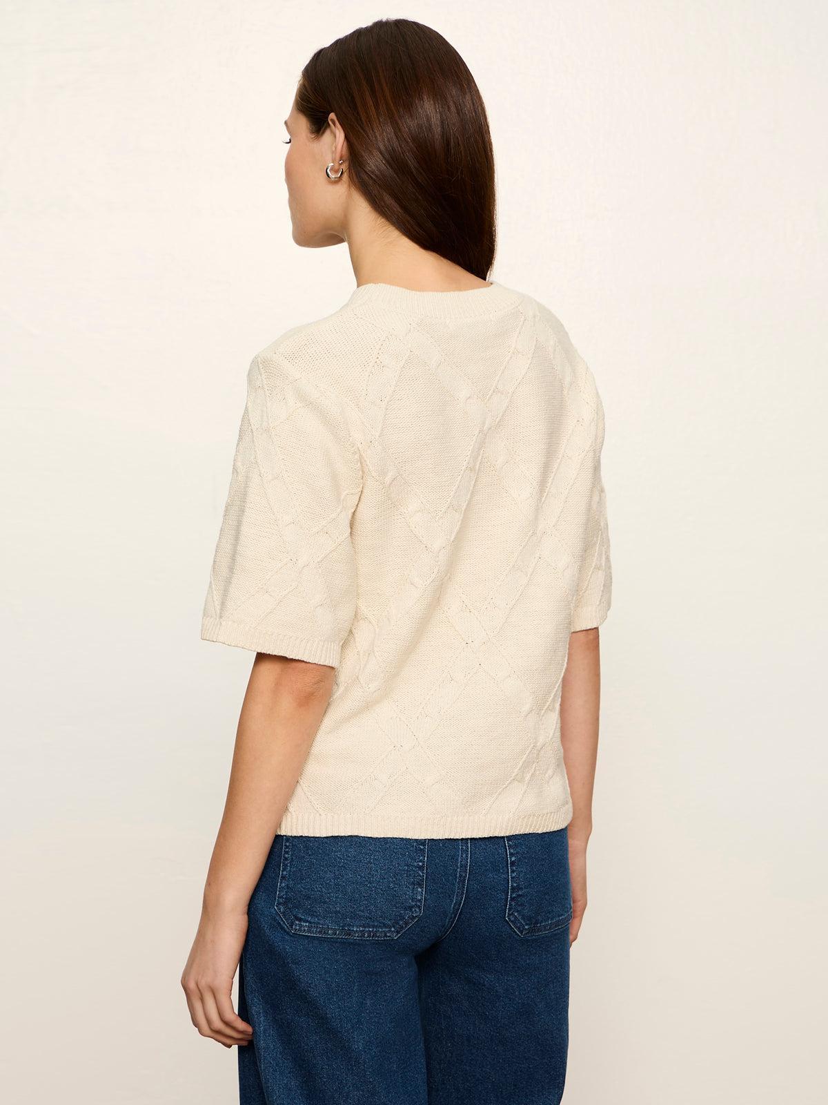 Diamond Stitch Sweater Tee- Bone