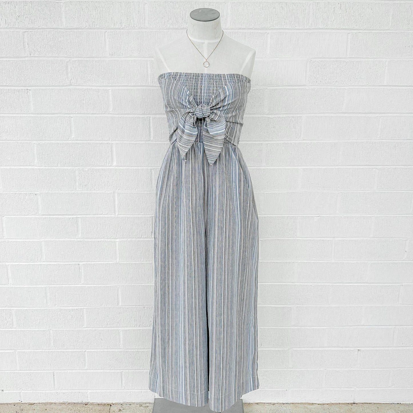 Front Tie Stripe Jumpsuit