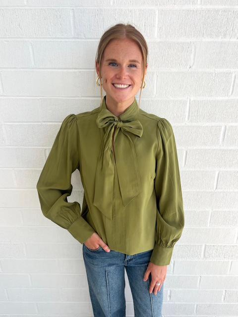 Tie Neck Top- Olive