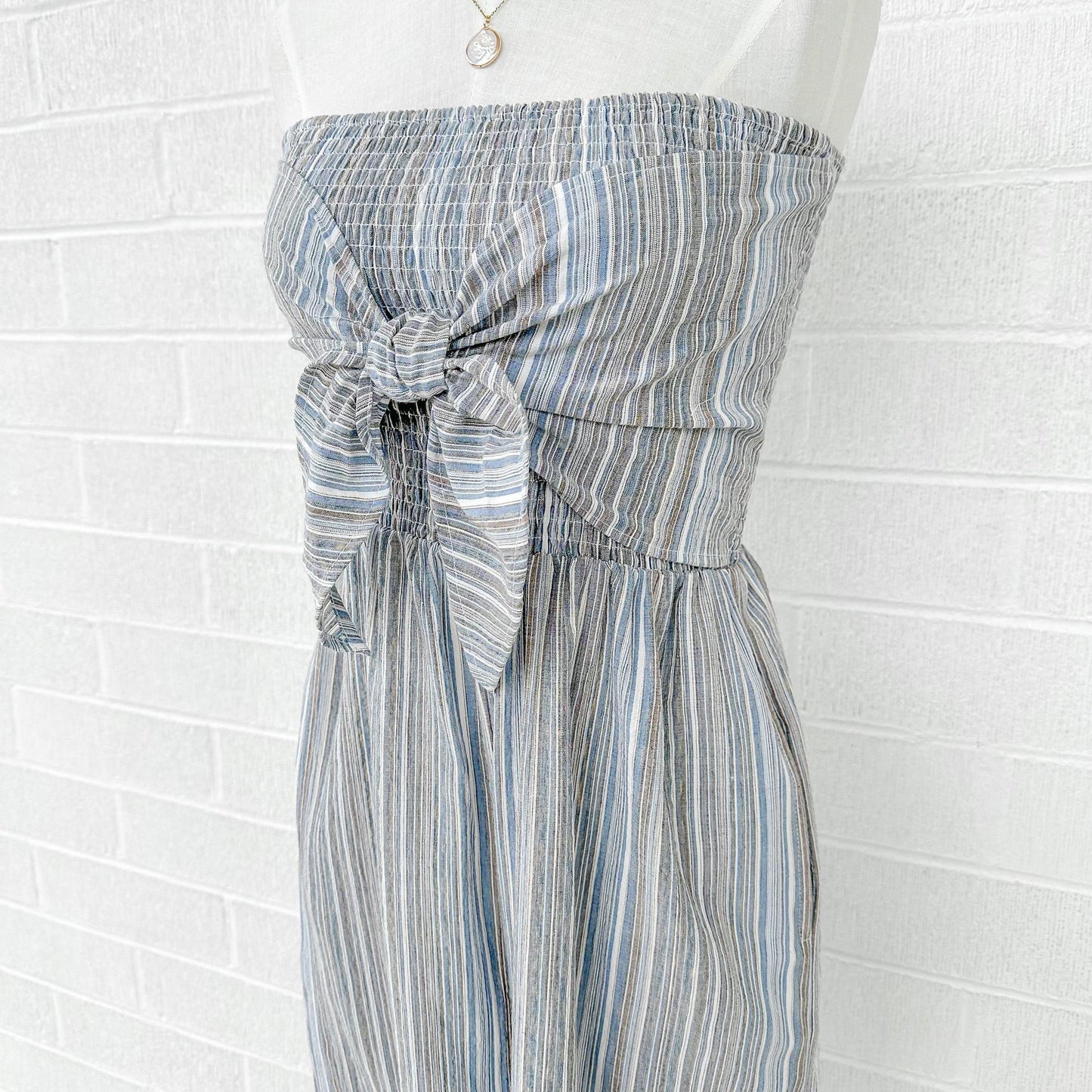 Front Tie Stripe Jumpsuit