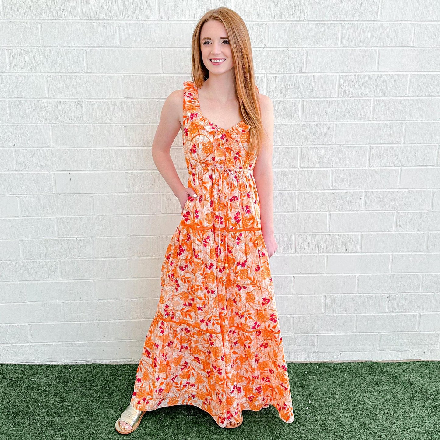 Ruffle V-Neck Maxi Dress