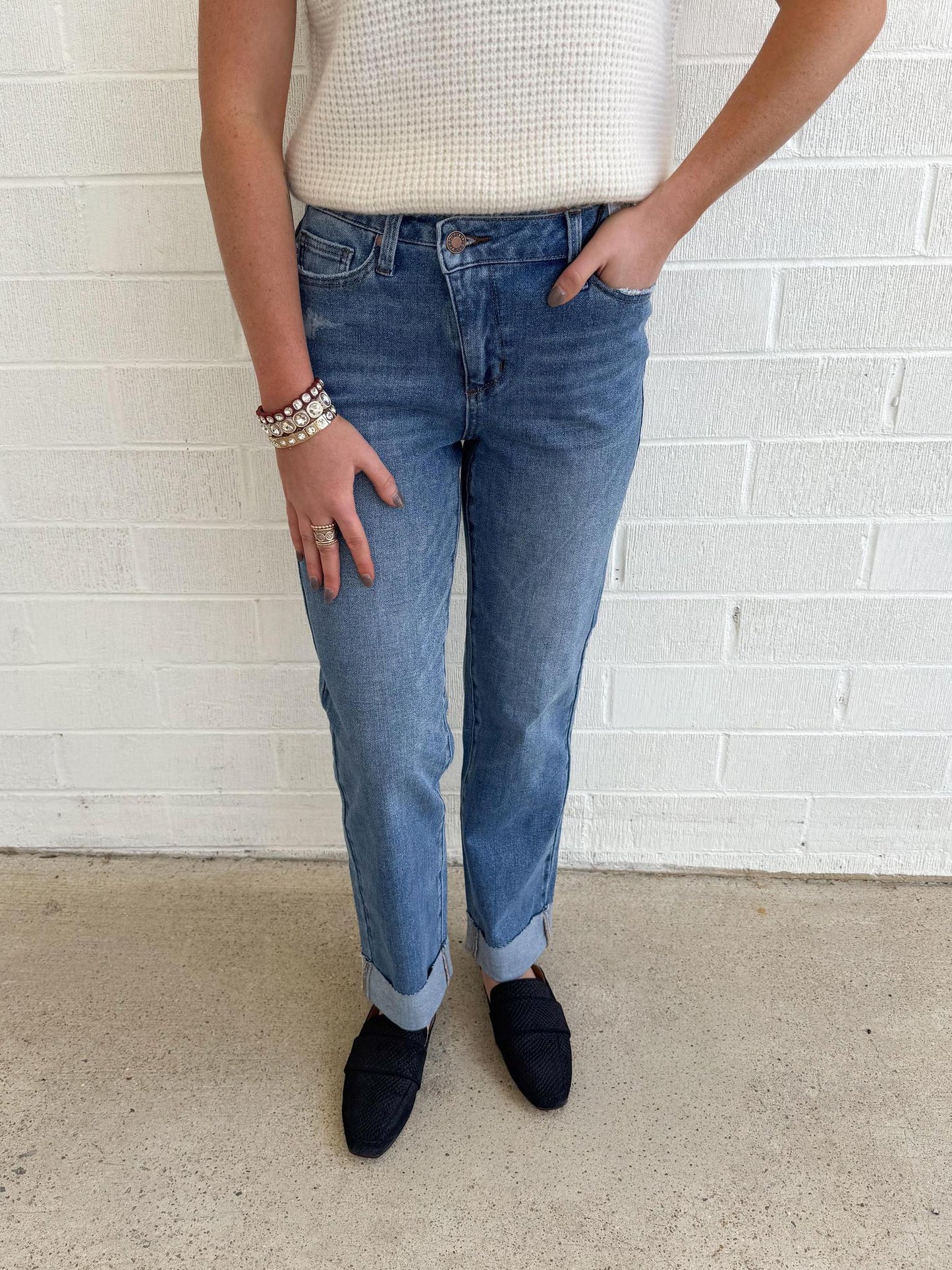 Judy Blue Criss Cross Single Cuff Denim